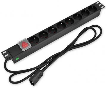 PD.0810.100 19" nap. panel, 1U, 8 x 230 V, vyp., zástrčka C14